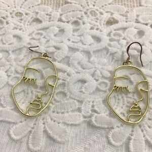 Artistic Gold Face Outline Earrings